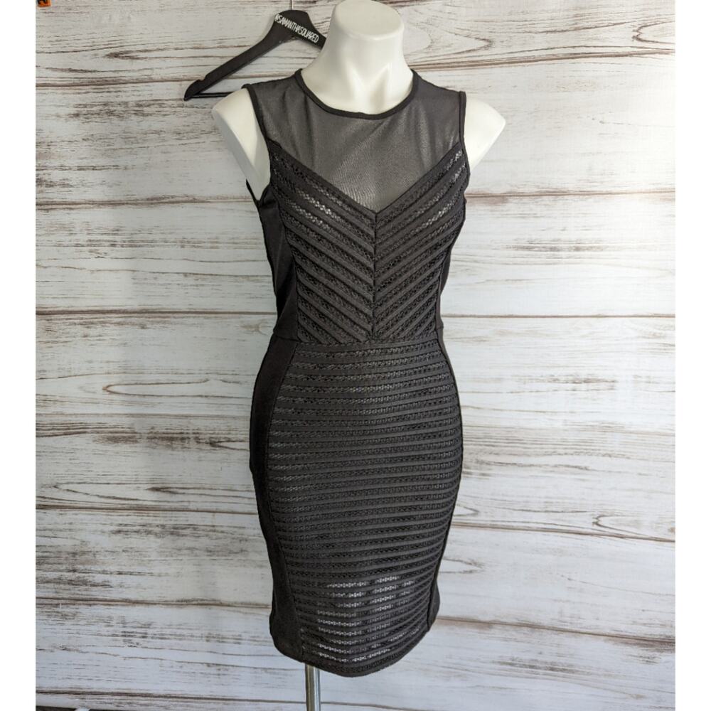 French Connection Sheer Illusion Little Black Sleeveless Bodycon Dress Sz Sz 6